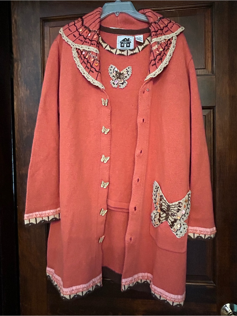 Vtg Storybook Knits Large Sweater & Tank Top L Take Flight Butterfly Long Boho